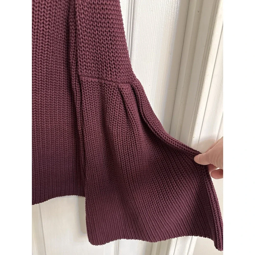 Free People Damsel V-Neck Sweater Bell Sleeve Maroon Knit Boho Hippie Women's L